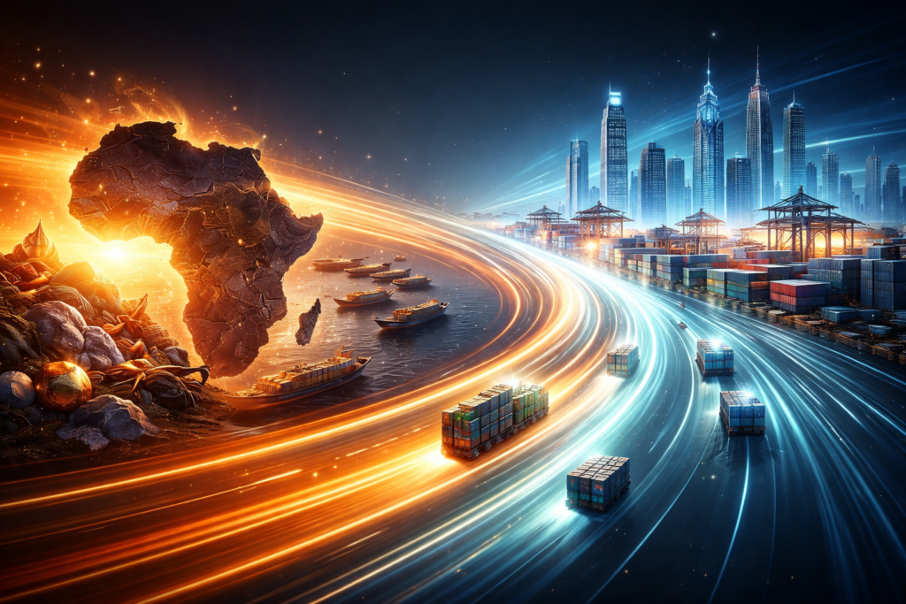 Flux commerciaux asymétriques entre la Chine et l’Afrique avec containers, ports et matières premières