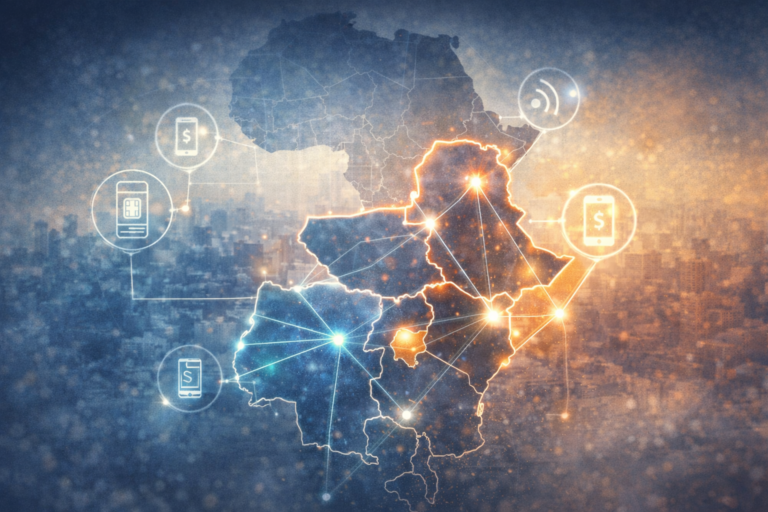 Licence fintech Afrique de l’Est illustrant l’intégration des paiements et des réseaux financiers entre plusieurs pays africains