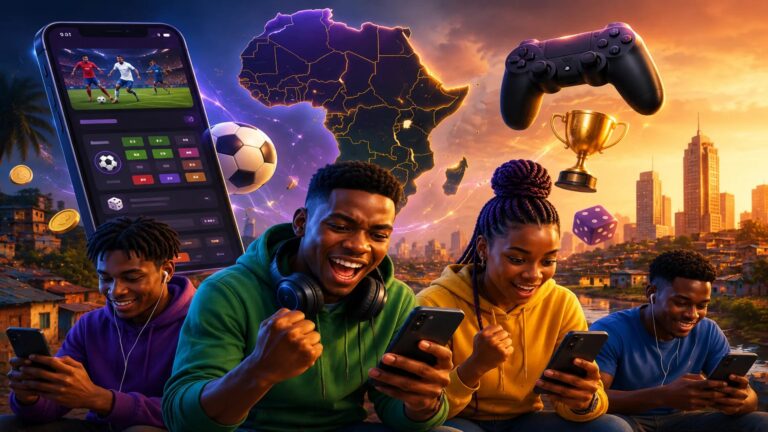 Jeunes Africains utilisant des plateformes de jeux en ligne et de gaming mobile en Afrique.