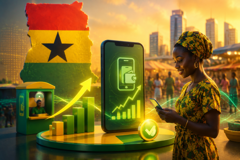 Illustration représentant la reprise du mobile money au Ghana après la suppression de l'E-Levy.