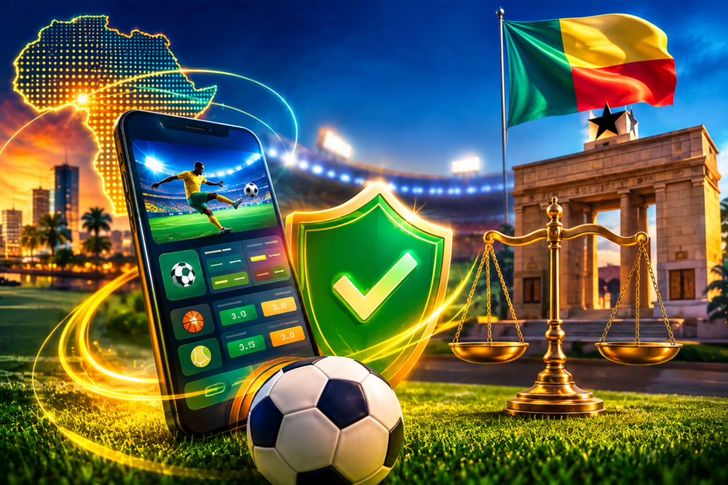 Illustration de la lutte contre les paris sportifs illégaux au Bénin et de la régulation des plateformes de jeux en ligne.